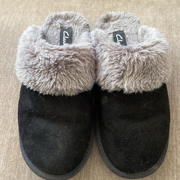 Clarks slippers black leather suede - Picture 3 of 4